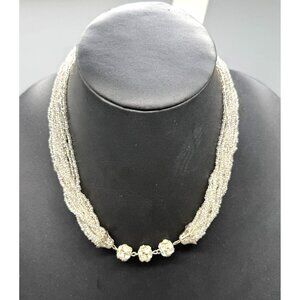 Pave Rhinestone Seed Beaded Multi-Strand Statement Necklace Elegant Evening